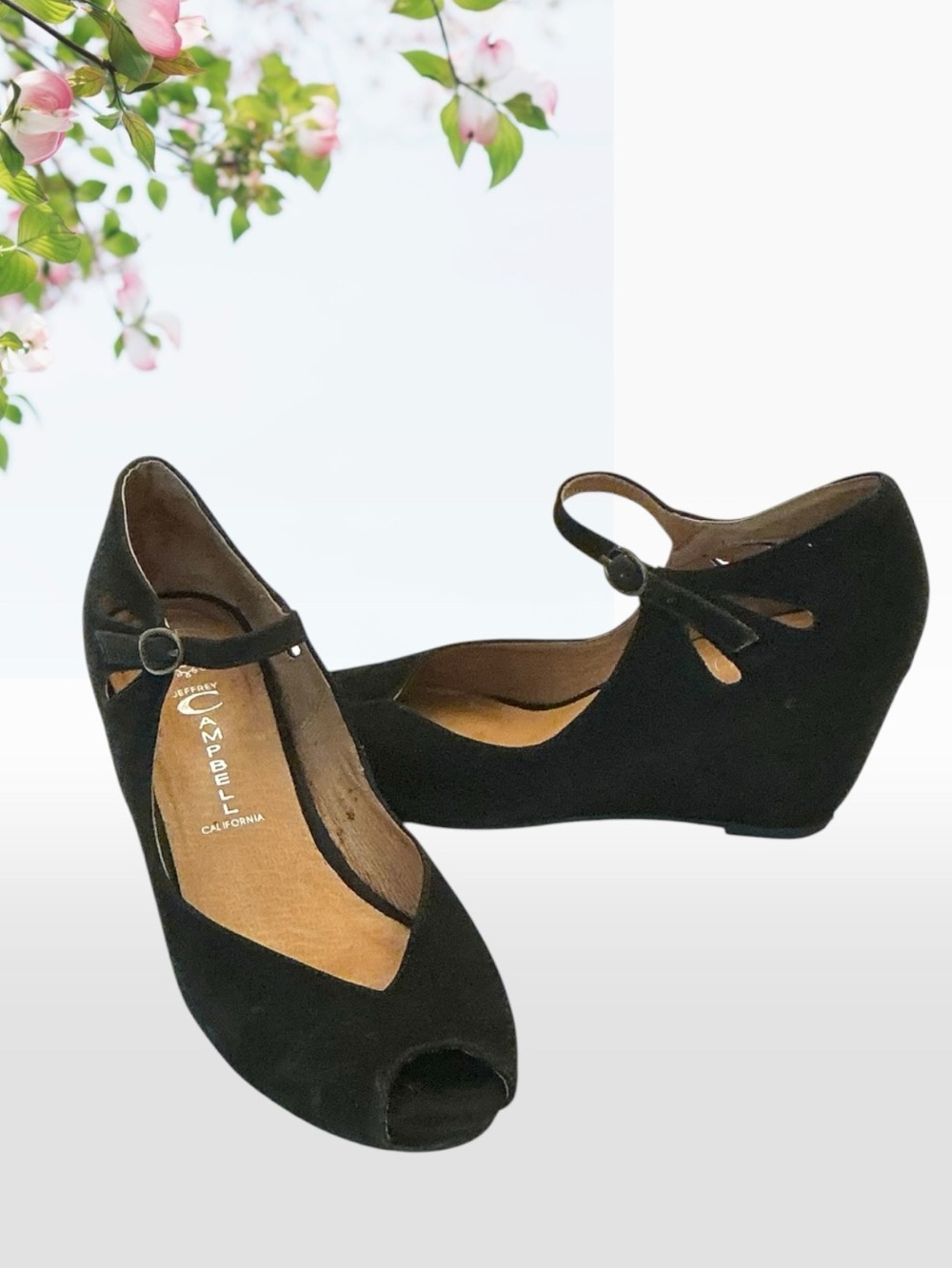 Jeffrey Campbell Regina Black Suede Retro 50s Peep-toe Hidden Wedge Shoe Size-8